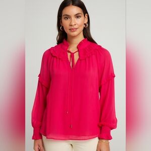ESQUALO Pink Ruffle Long Sleeve Sheer Blouse 6 NWT